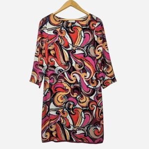 Anthropologie Maeve Flavia Swirl Print Shift Dress 3/4 Sleeve Mini Size Small